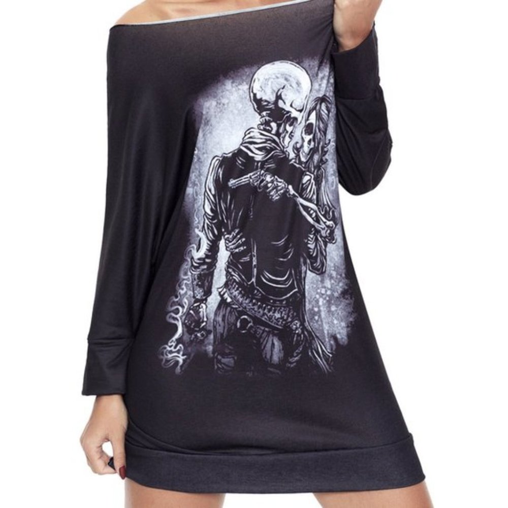 NEW~Skeleton Couple Embracing Tunic/Mini Dress~Large